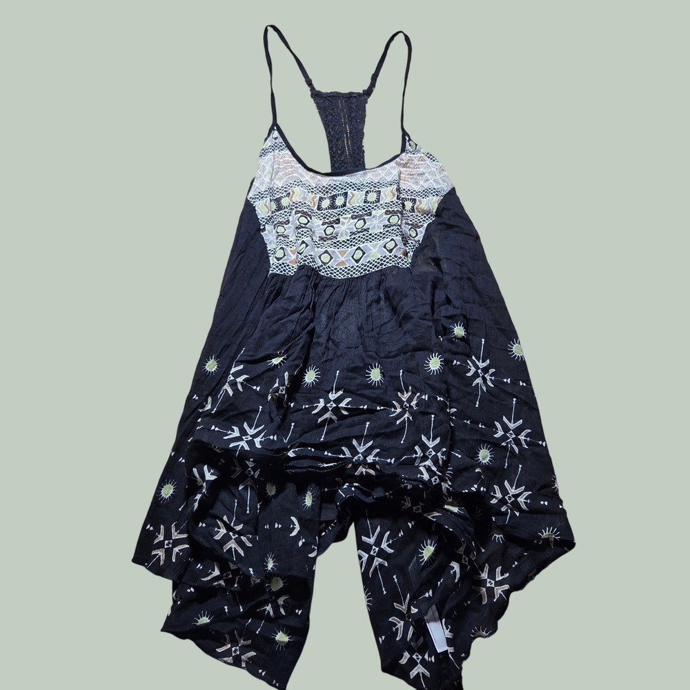 Intimately Free People Black Boho Embroidered Crochet Racerback Slip Dress S
